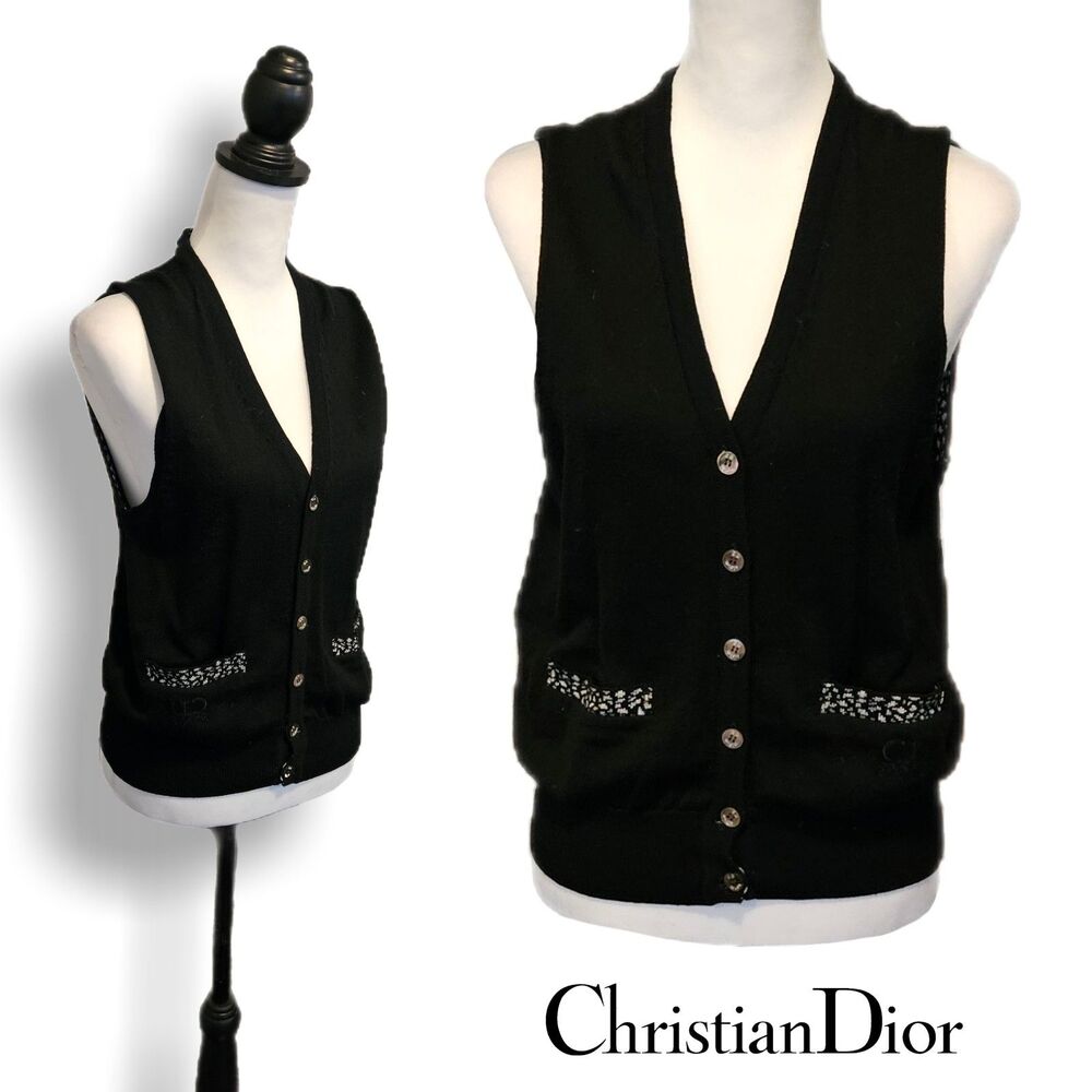 Christian Dior Sports Black Wool Blend Sweater Vest Size M Vintage
